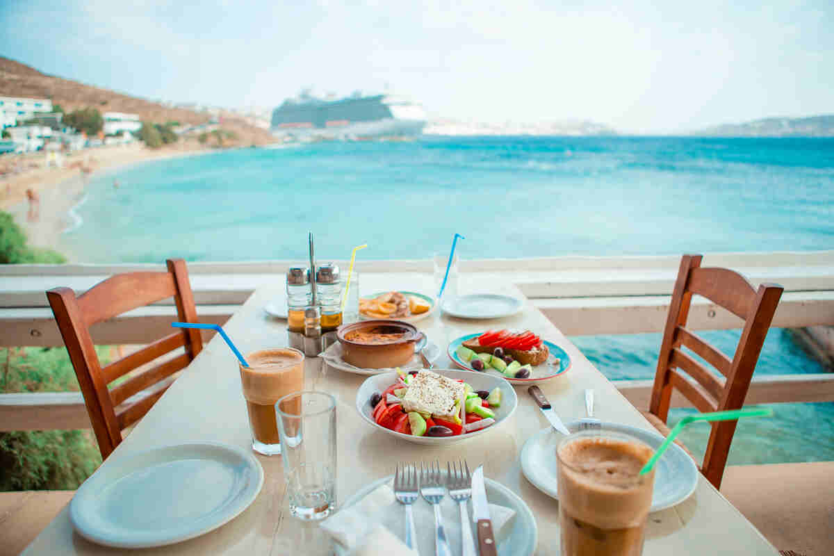 outdoor cafe on a street of typical greek tradition