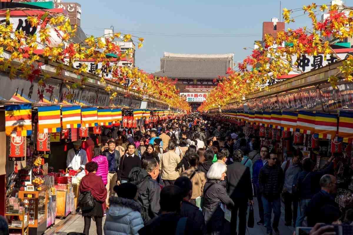 Asakusa’s Nakamise Street bustling with visitors and vibrant stalls