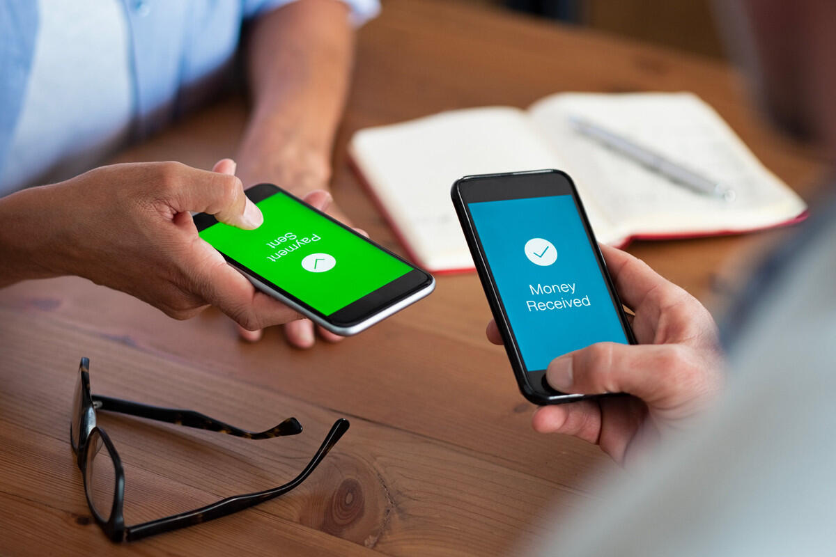 Two smartphones showing 'Payment Sent' and 'Money Received' screens